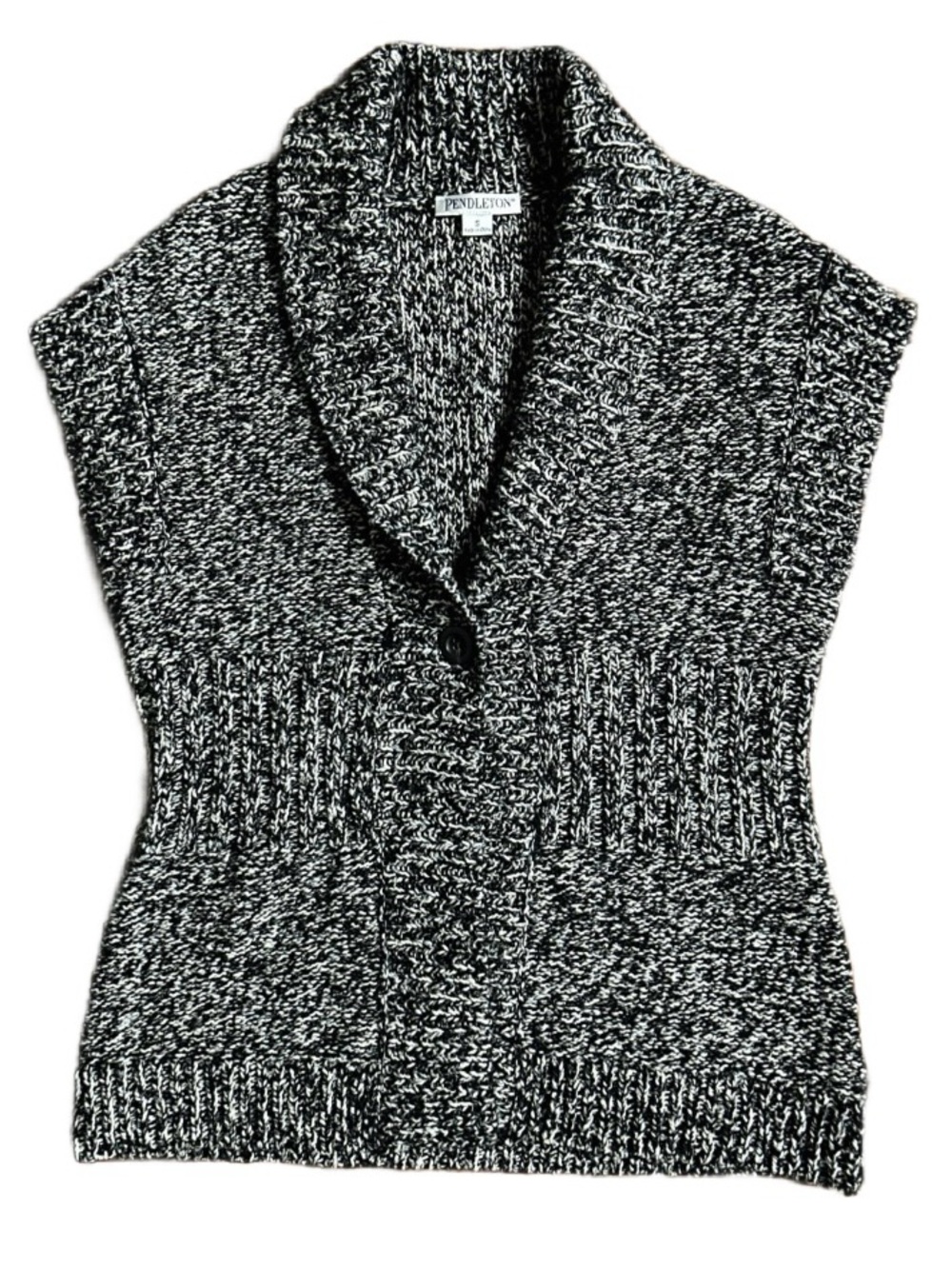 Pendleton ~ Women Small Black/White Thick Cotton Wool Blend Cardigan Sweater